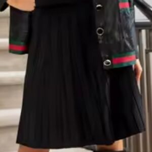 Black Pleated Skirt with Red and Green Trim